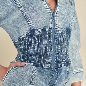 Acid Wash Smocked Jumpsuit size 8. With stretch. Venus